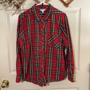 Casual Red and Black Plaid Button Down Shirt